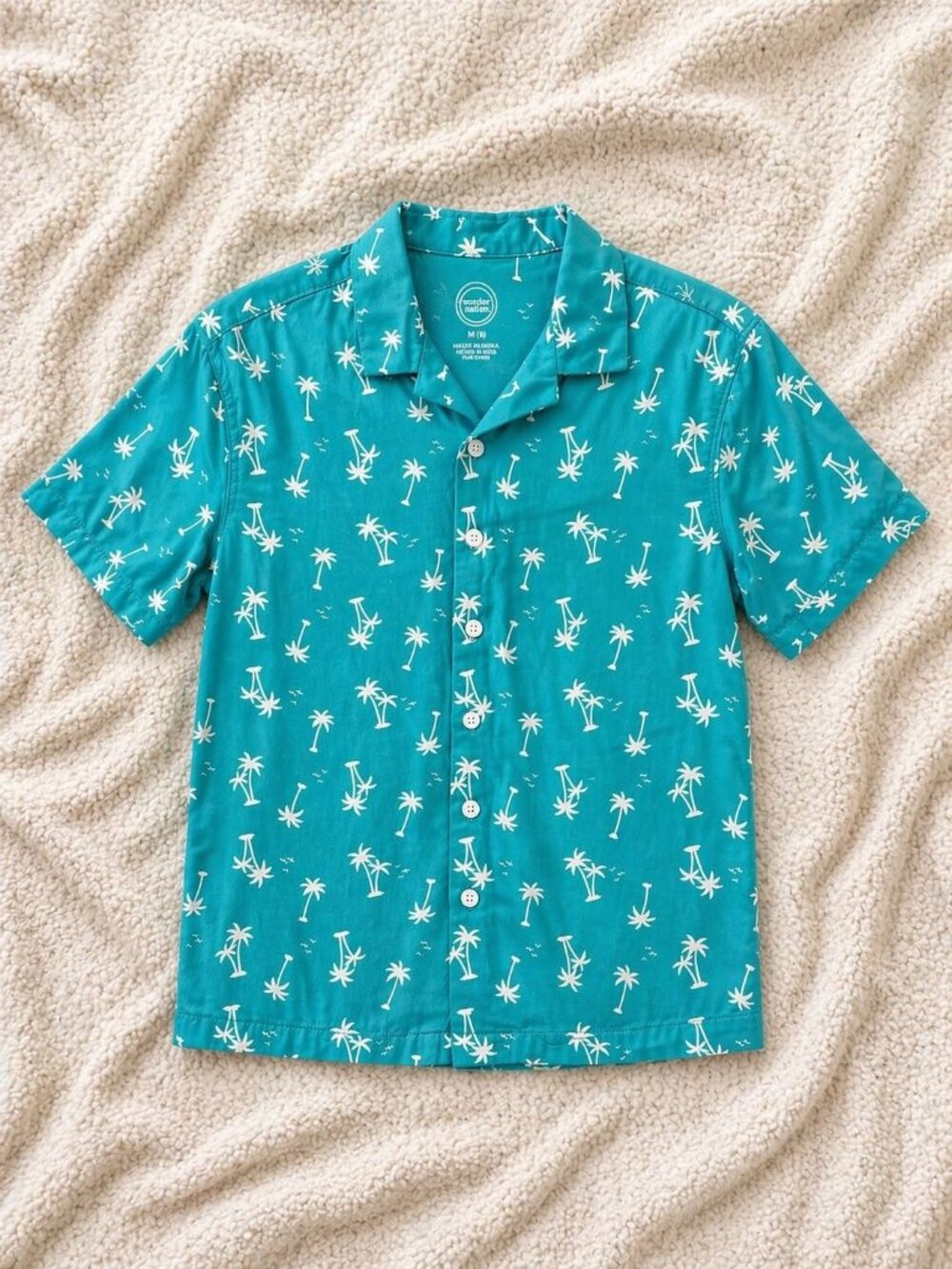Boys Palm Tree Print Button Down Shirt Size 8 Medium - Vacation / Beach Vibe